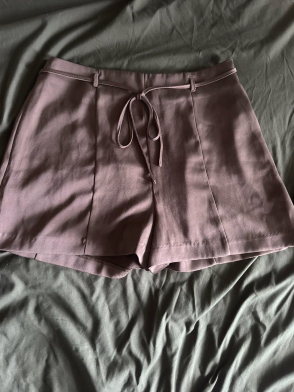 Khaki satin tie waist Shorts